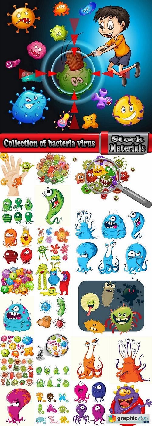 Collection of bacteria virus funny cartoon vector image 24 EPS