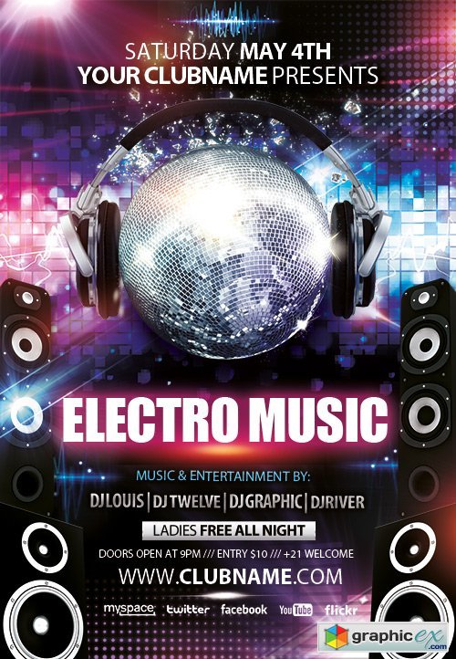 Electro music Flyer PSD Template