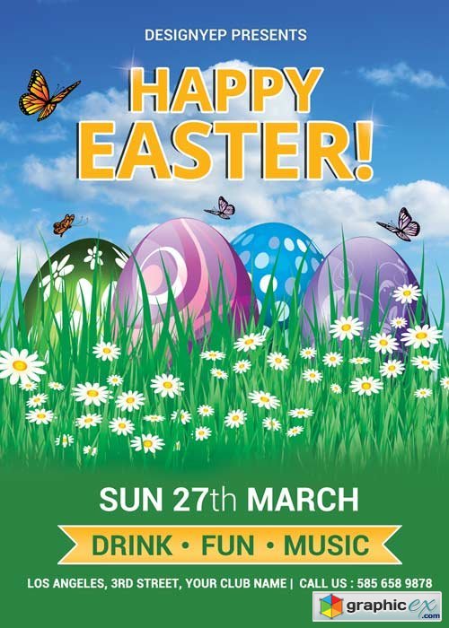 Happy Easter V3 Flyer PSD Template