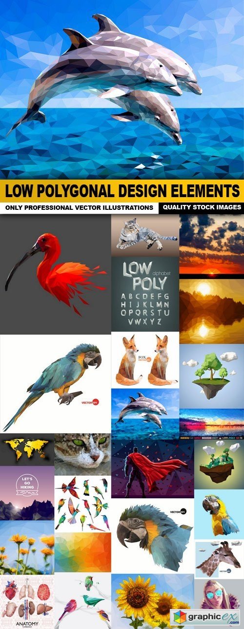 Low Polygonal Design Elements - 25 Vector