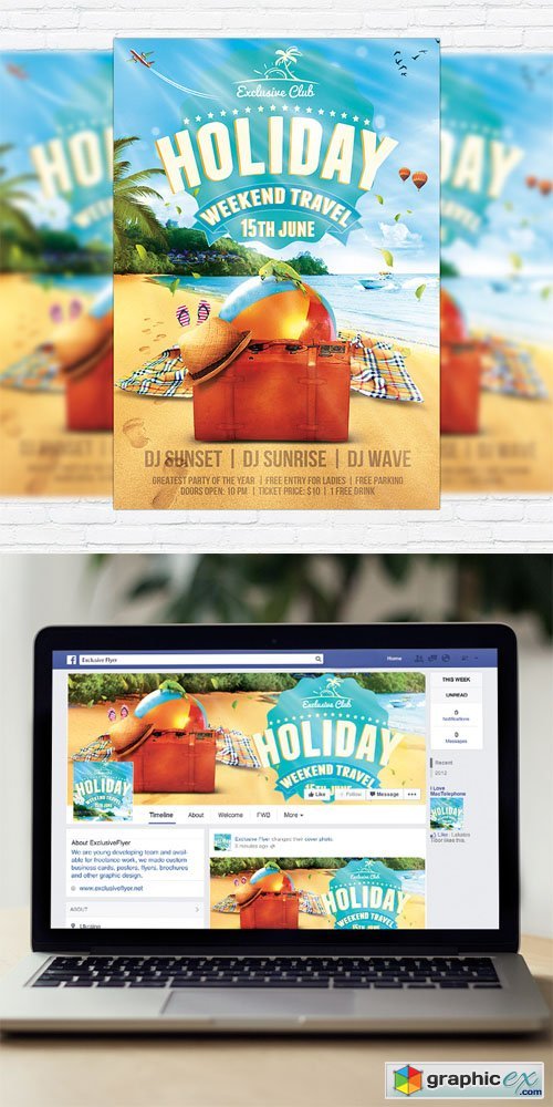 Summer Holiday Travel - Flyer Template + Facebook Cover