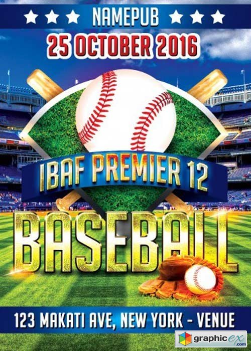 Baseball IBAF Premier V12 Flyer PSD Template + Facebook Cover