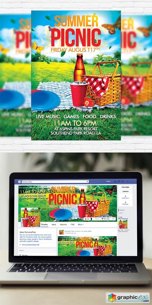 Summer Picnic - Flyer Template + Facebook Cover