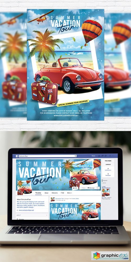 Summer Vacation Tour - Flyer Template + Facebook Cover