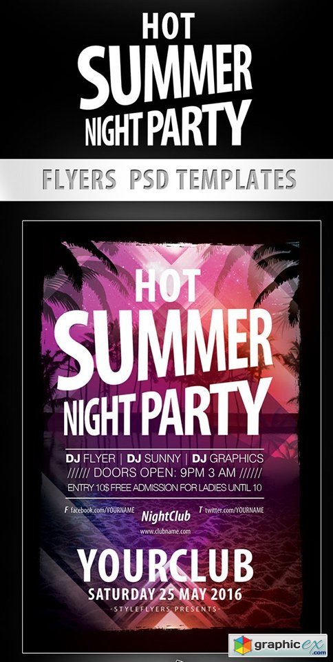 Hot Summer Night Party Flyer PSD Template + Facebook Cover
