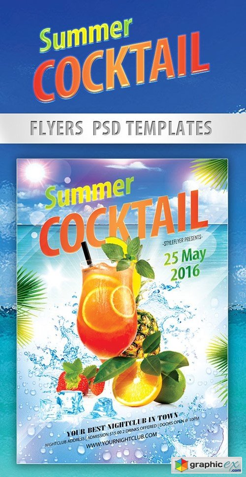 Summer Cocktails Party Flyer PSD Template + Facebook Cover