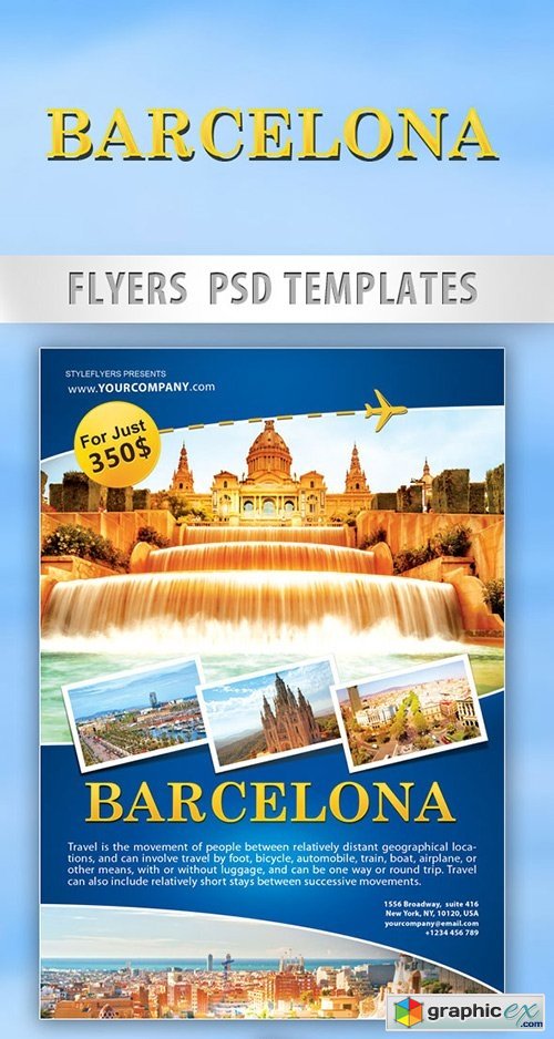 Barcelona travel Flyer PSD Template + Facebook Cover
