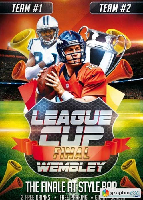 League Cup Final PSD Flyer Template with Facebook Cover