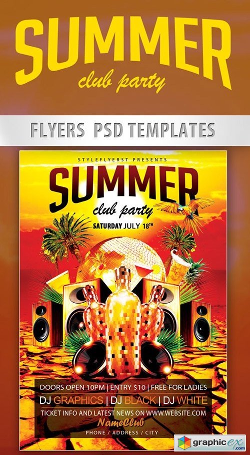 Summer Club Party Flyer PSD Template + Facebook Cover