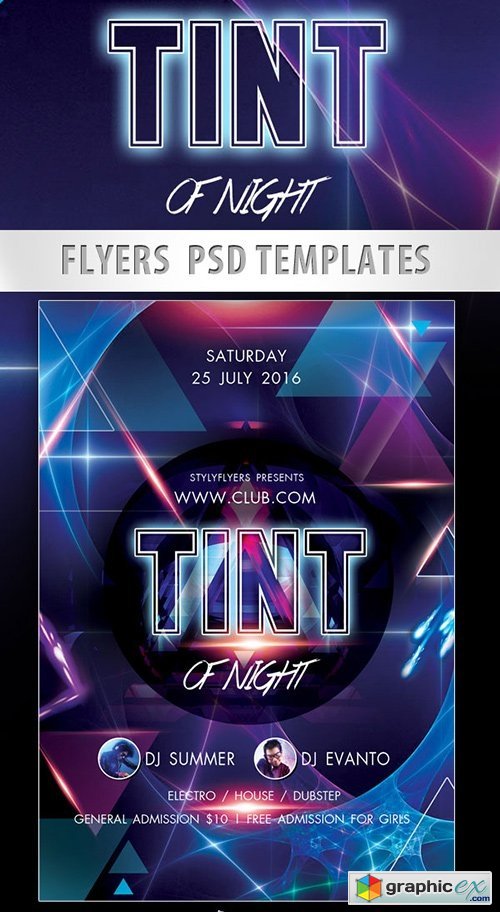 Tint of Night Party Flyer PSD Template + Facebook Cover