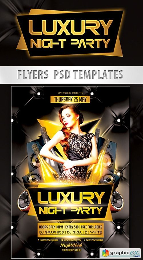 Luxury Night Party Flyer PSD Template + Facebook Cover