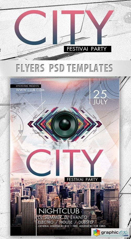 City Festival Party Flyer PSD Template + Facebook Cover