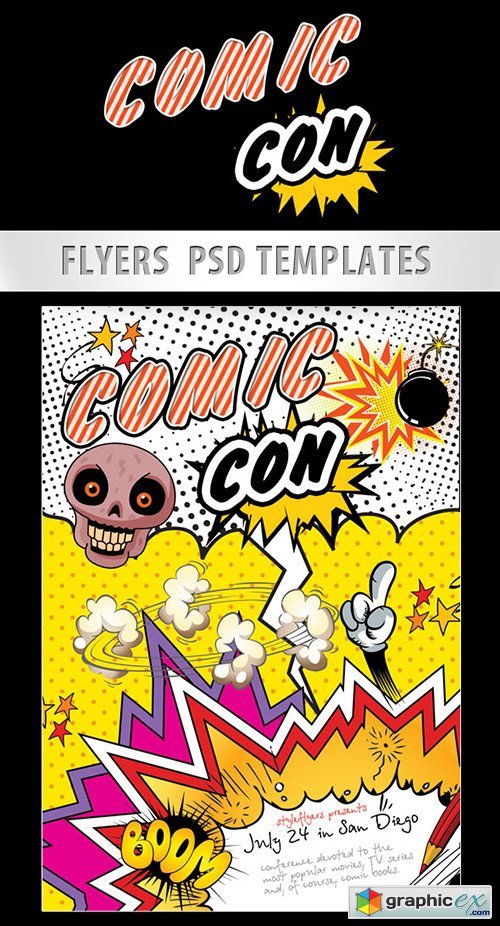 Comic-Con Party Flyer PSD Template + Facebook Cover