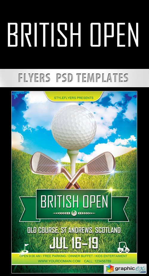 British Open Sport Flyer PSD Template + Facebook Cover