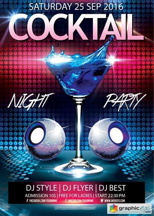 Cocktail Night Party V2 Flyer PSD Template