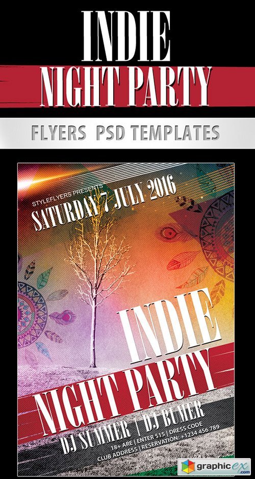 Indie Night Party Flyer PSD Template + Facebook Cover