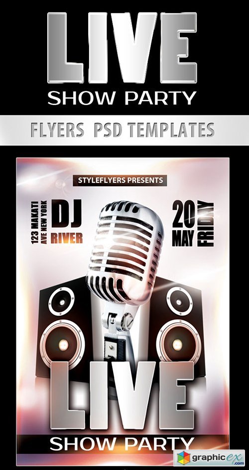 Live Show Party Flyer PSD Template + Facebook Cover