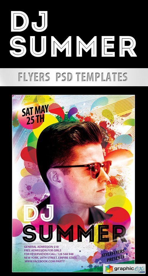DJ Summer Flyer PSD Template + Facebook Cover