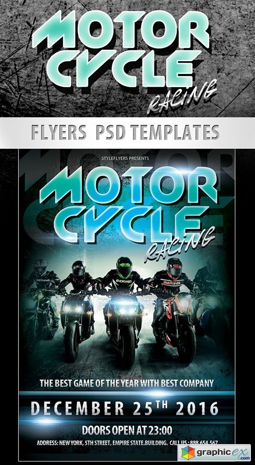 Motorcycle Racing Sport Flyer PSD Template + Facebook Cover