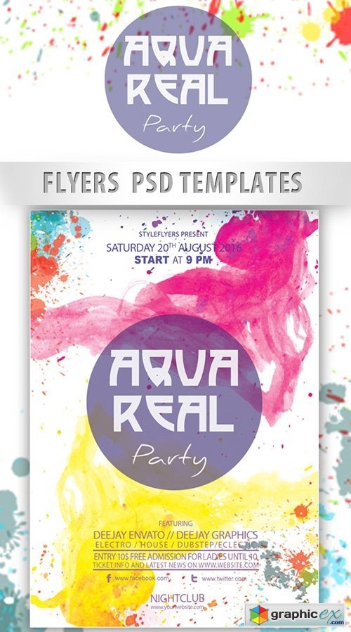 AquaReal Party Flyer PSD Template + Facebook Cover