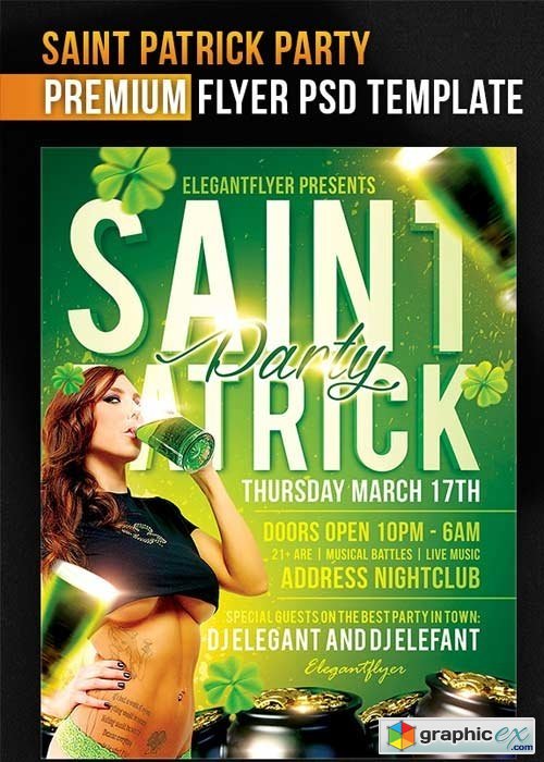 Saint Patrick Party Flyer PSD Template + Facebook Cover
