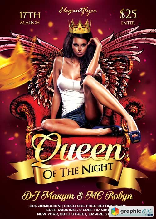 Queen Of The Night Flyer PSD Template + Facebook Cover