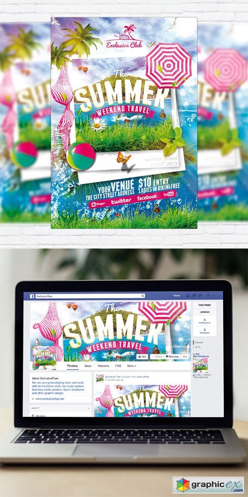 The Summer Weekend Travel - Flyer Template + Facebook Cover