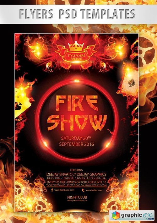 Fire Show Flyer PSD Template + Facebook Cover