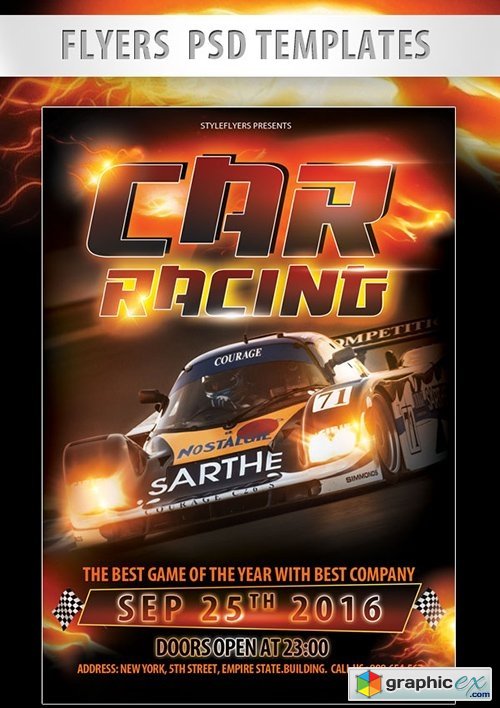 Car Racing Flyer PSD Template + Facebook Cover
