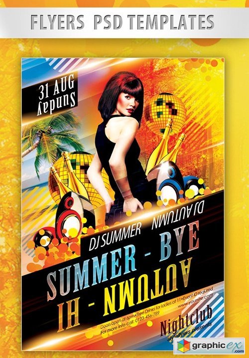 Summer  Bye, Autumn  Hi Flyer PSD Template + Facebook Cover