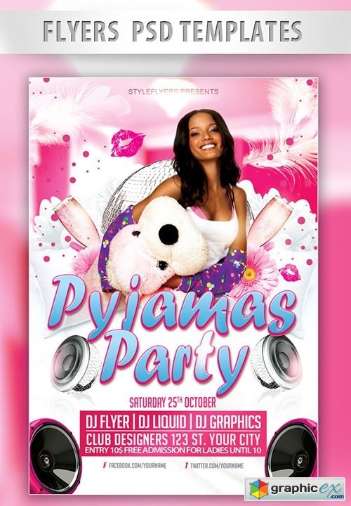 Pyjamas Party Flyer PSD Template + Facebook Cover