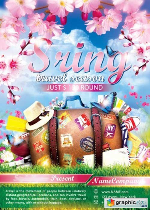 Sring Travel Season PSD Flyer Template with Facebook Cover
