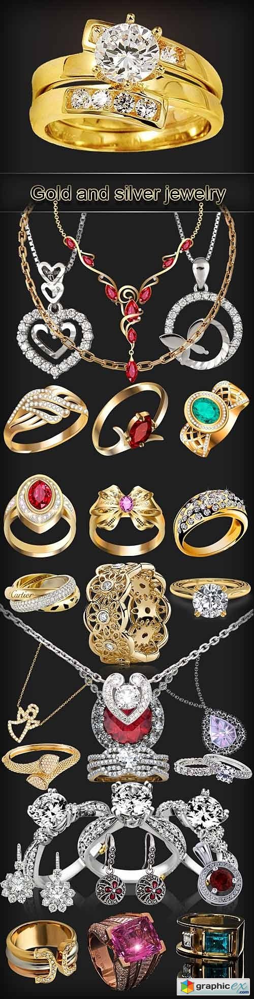 Various gold and silver jewelry PNG