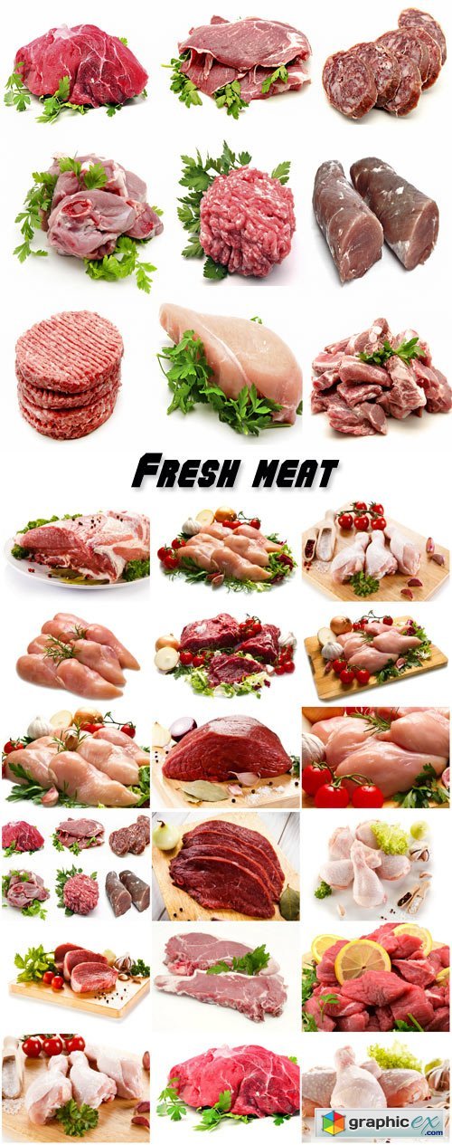 Fresh meat, chicken breasts, pork pie