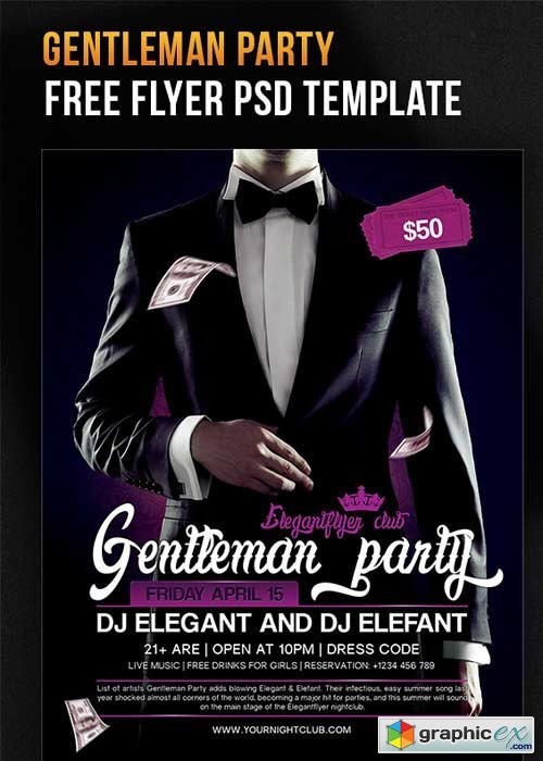 Gentleman Party Flyer PSD Template + Facebook Cover