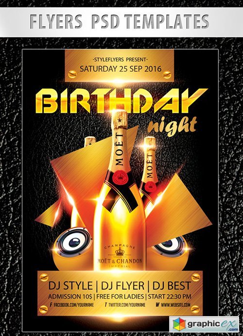 Birthday Night Flyer PSD Template + Facebook Cover