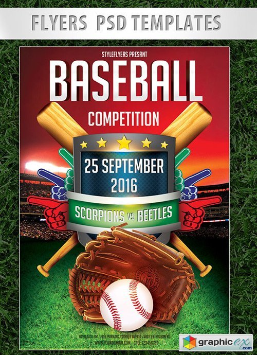 Baseball Competition Flyer PSD Template + Facebook Cover