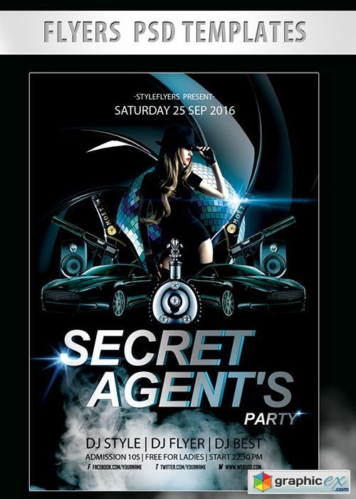 Secret Agents Party Flyer PSD Template + Facebook Cover