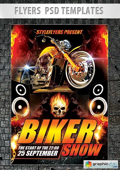 Biker Show Flyer PSD Template + Facebook Cover