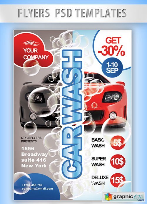 Car Wash Flyer PSD Template + Facebook Cover