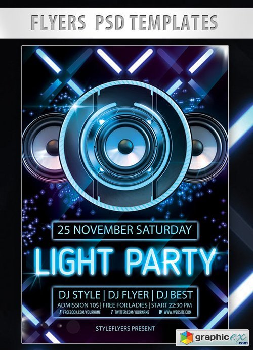 Light Party Flyer PSD Template + Facebook Cover