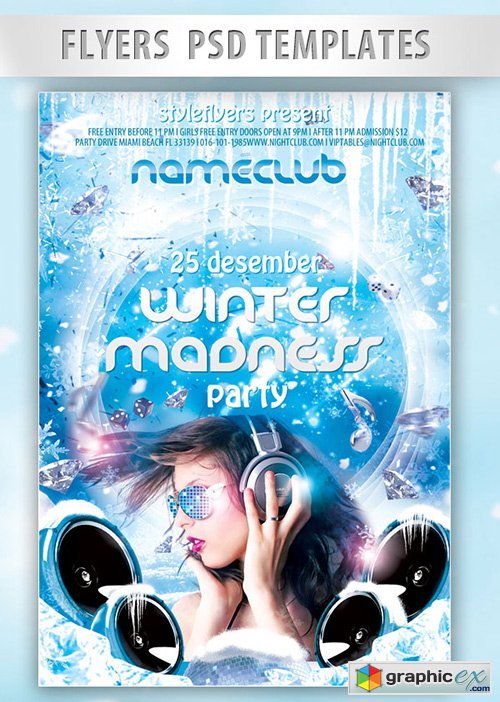 Winter Madness Party Flyer PSD Template + Facebook Cover