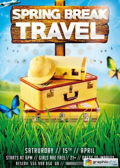 Spring Brake Travel V1 Flyer PSD Template + Facebook Cover