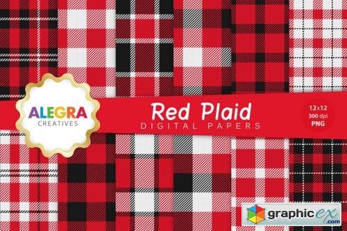 Red Plaid Digital Paper Pack