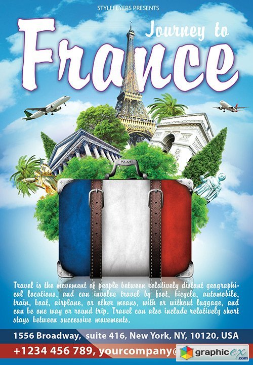 Journey to France PSD Flyer Template + Facebook Cover