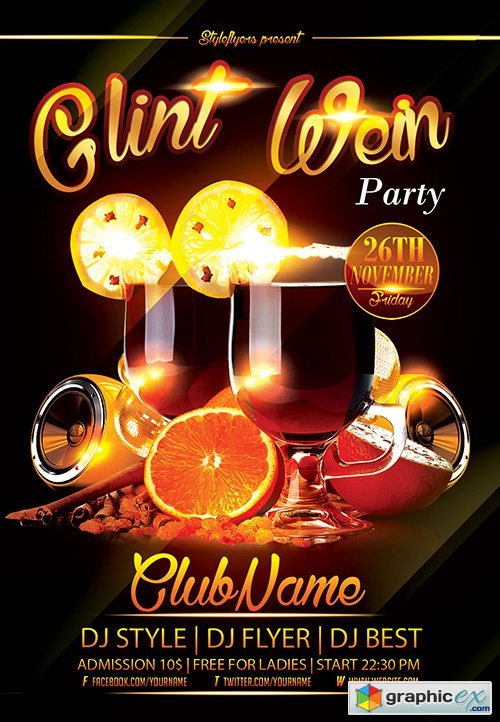 Glint Wein Party Flyer PSD Template + Facebook Cover
