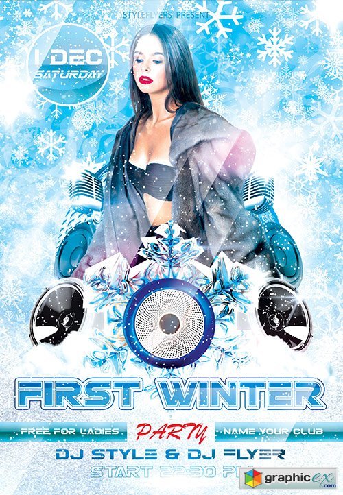 First Winter Party Flyer PSD Template + Facebook Cover