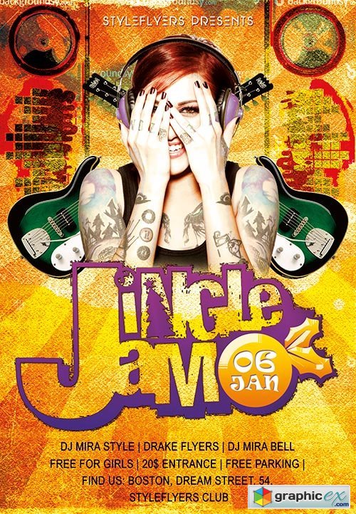Jingle Jam Party PSD Flyer Template + Facebook Cover