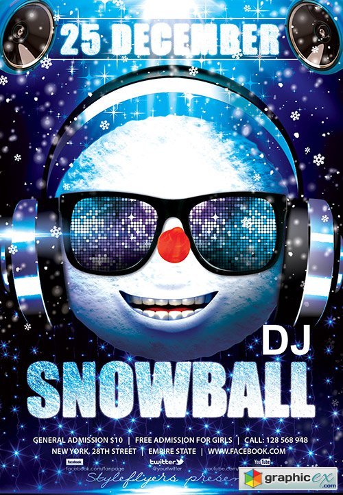 DJ Snowball PSD Flyer Template + Facebook Cover