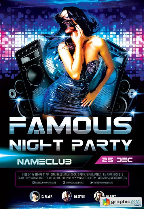 Famous Night Party PSD Flyer Template + Facebook Cover